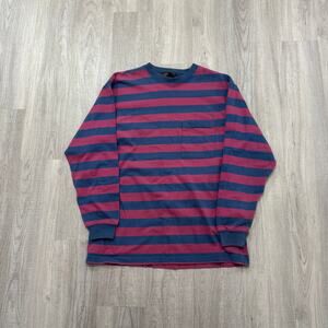 Vintage Eddie Bauer Striped Long Sleeve Shirt Men's Large Red Blue Preppy 90s